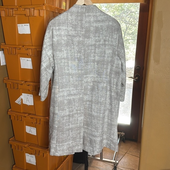 Eileen Fisher Taupe Silver Illusion Jacquard Open Front Long Coat Jacket XL - Picture 11 of 11